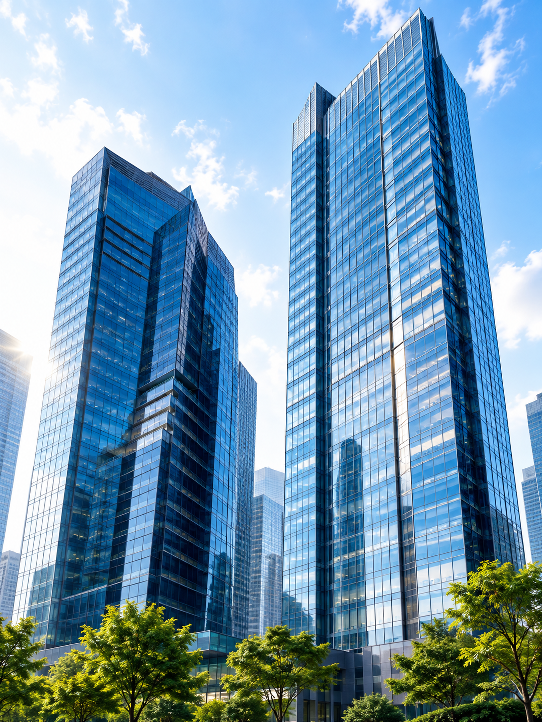 Modern blue-glass commercial towers